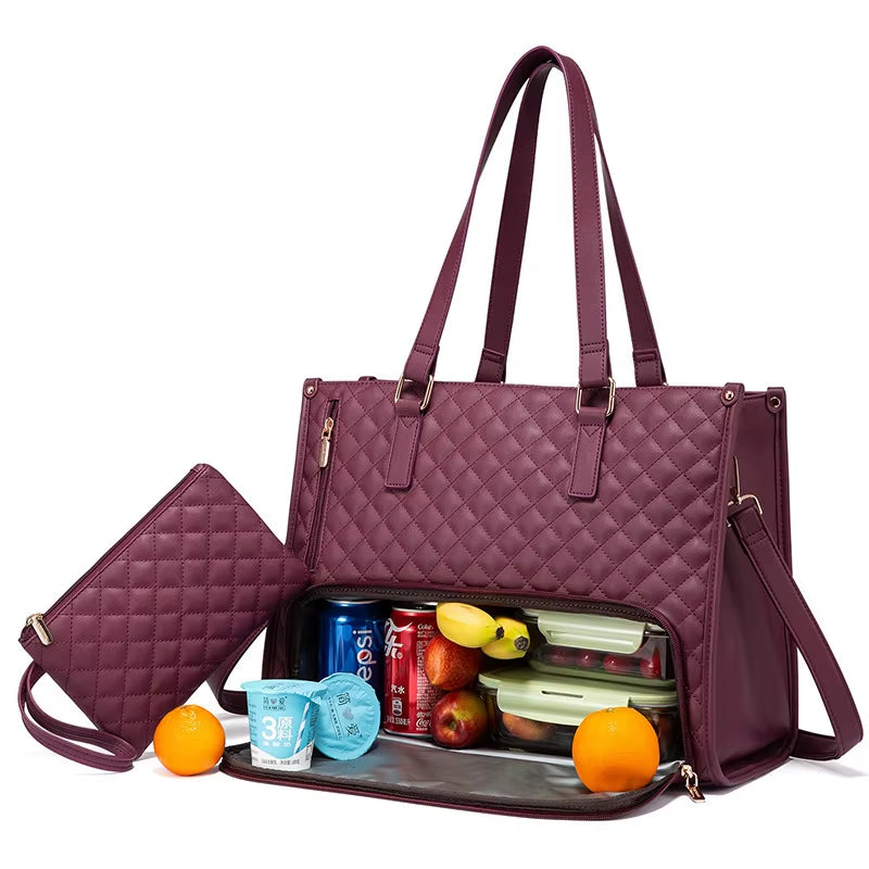 Sac à main 2-en-1 pour femme active avec ordinateur et repas
